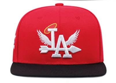 Sproutsy Men's Baseball Cap, Flat Visor, Street Style, Unisex, LA Design (Red + Black)