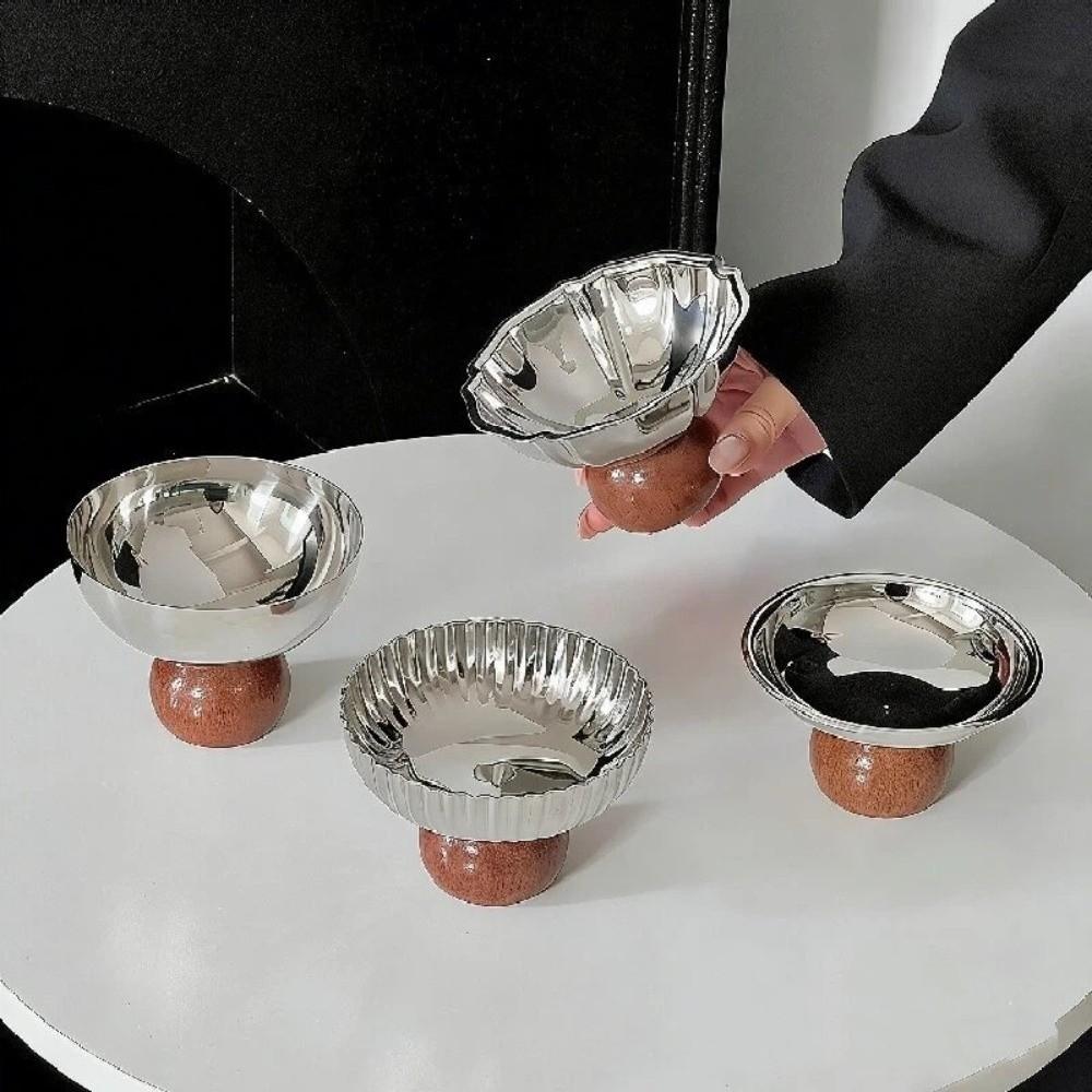 Food Grade Stainless Steel Dessert Bowl Retro Style Fruit Plate Dessert Salad Goblet High Footed Ice Cream Cup Restaurant