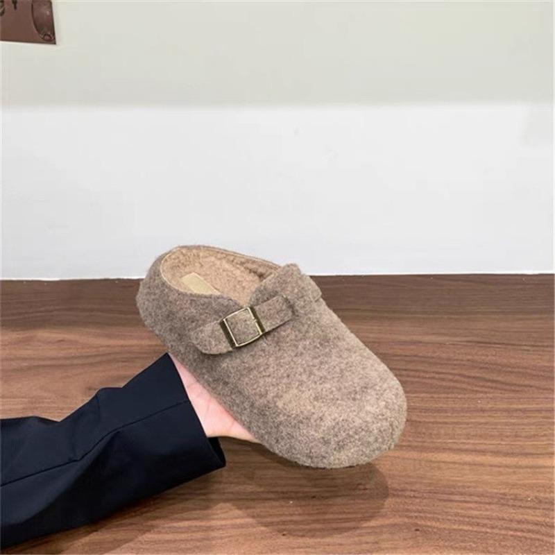 Thick-bottomed cotton slippers, women's new autumn and winter heightening and piling to keep warm, one pedal fluffy slippers