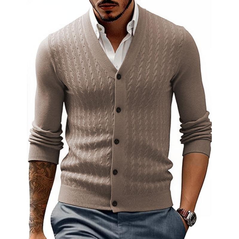 New Business Casual Men's V-neck Cardigan Knitted Sweater Slim Button Casual Sweater Jacket Men