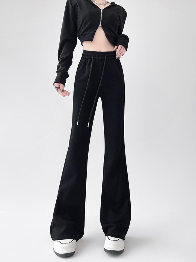 

Американские ретро-клеш брюки для женщин, осенние элегантные облегающие спортивные брюки, серые мешковатые спортивные брюки полной длины XL чёрный