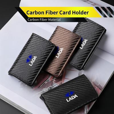 Carbon Fiber Pattern Auto Pop-up Card Case Bank Cardholder For Lada Priora Sedan Sport Granta Vesta Niva Largus Vaz Samara 2111