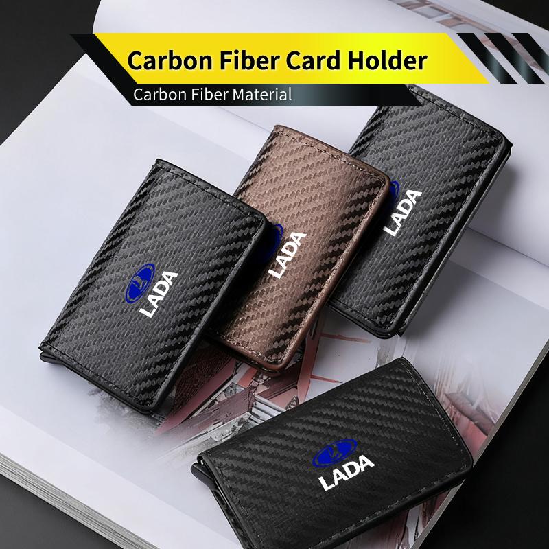 Carbon Fiber Pattern Auto Pop-up Card Case Bank Cardholder For Lada Priora Sedan Sport Granta Vesta Niva o Largus Vaz Samara 2111