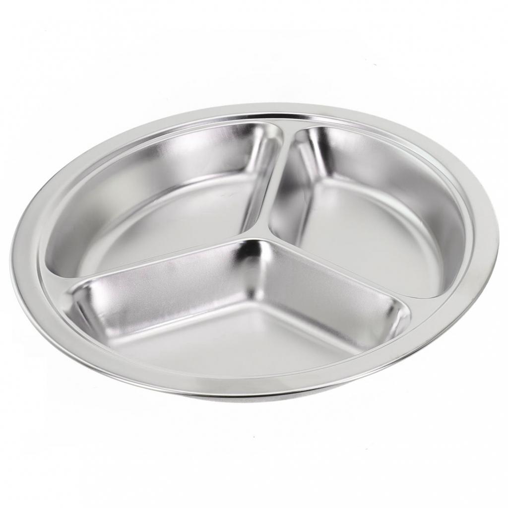 Stainless Steel Plate Dish Round Divided Food Dinner Camping Picnic Tableware