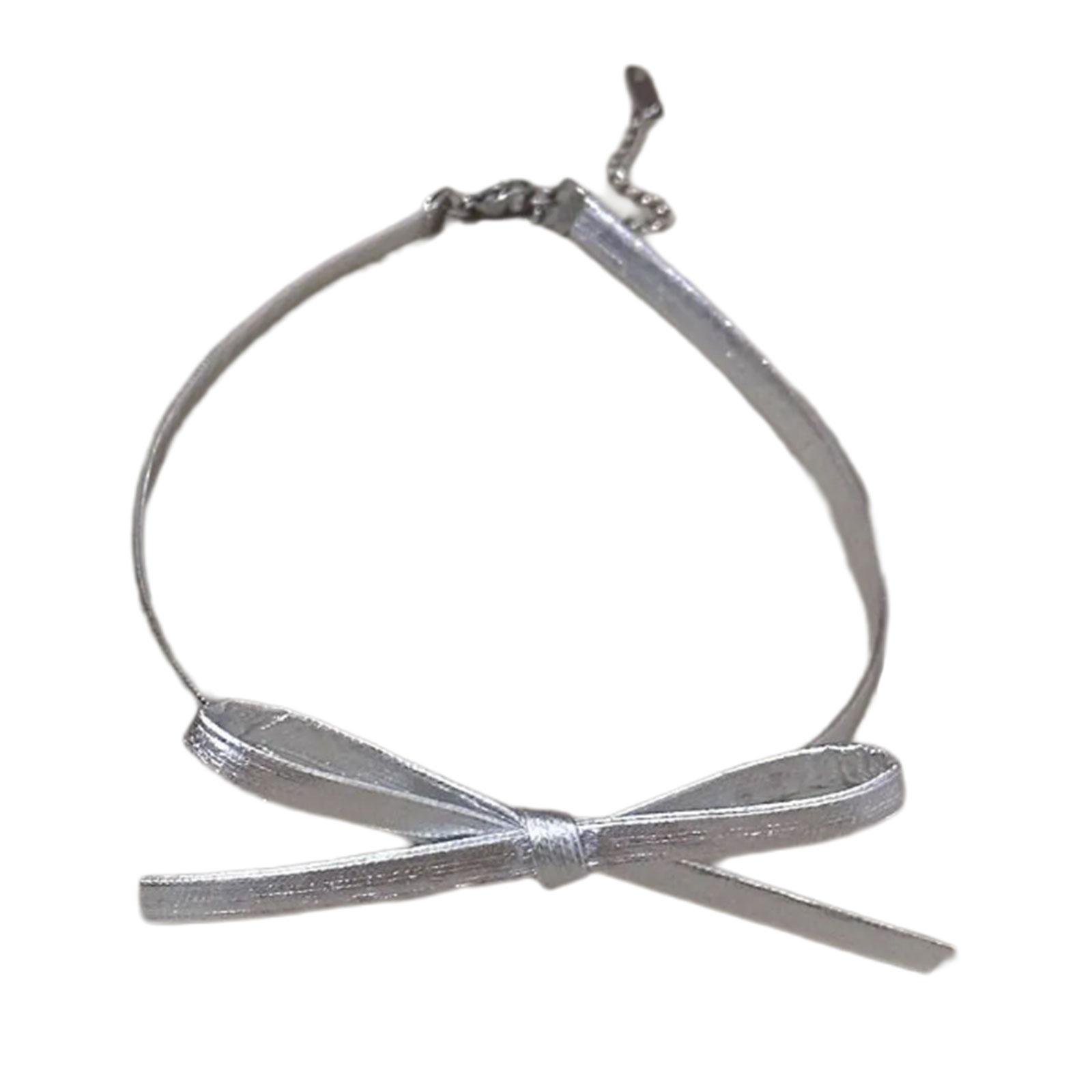 

Elegant Butterfly Necklace Bowknot Charm Pendant Neckchain Adjustable Choker Handmade Collarbone Chain Gifts for Women серебряный