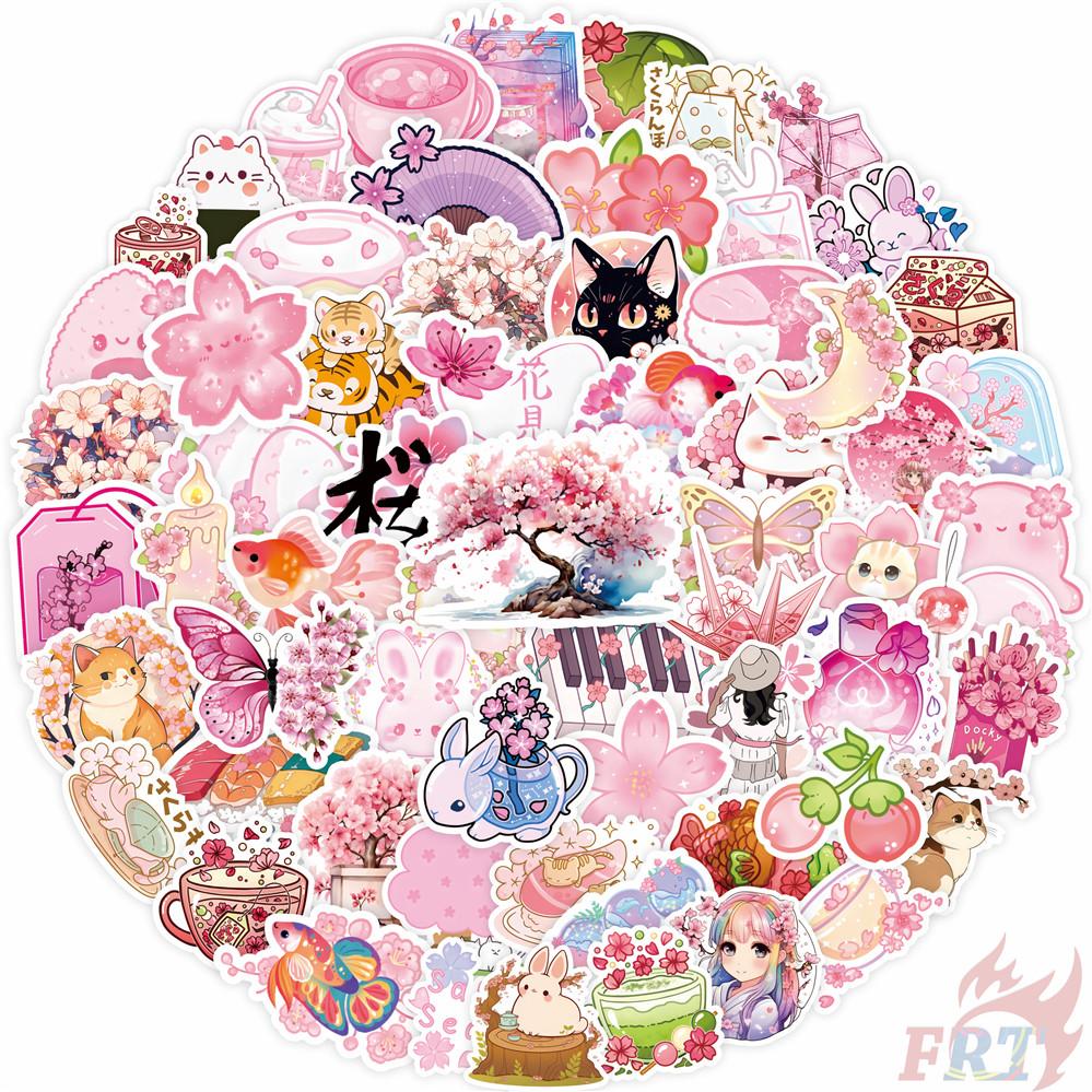 100Pcs/Set Romantic Sakura & Q Pets . Pink Healing Art Stickers DIY Scrapbooks Album Decor Decals Stickers