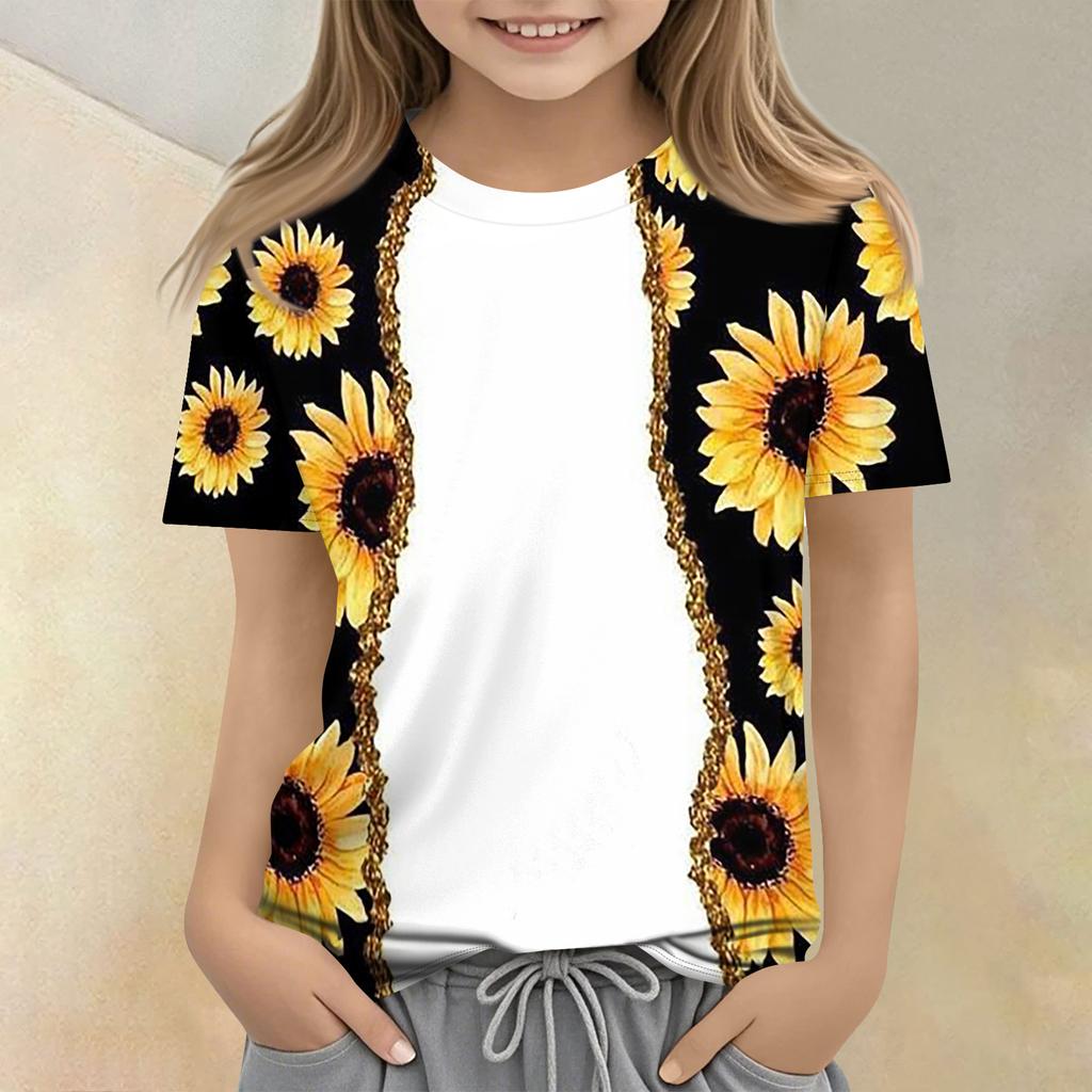 Children's Printed Round Neck Short Sleeved Casual T-shirt