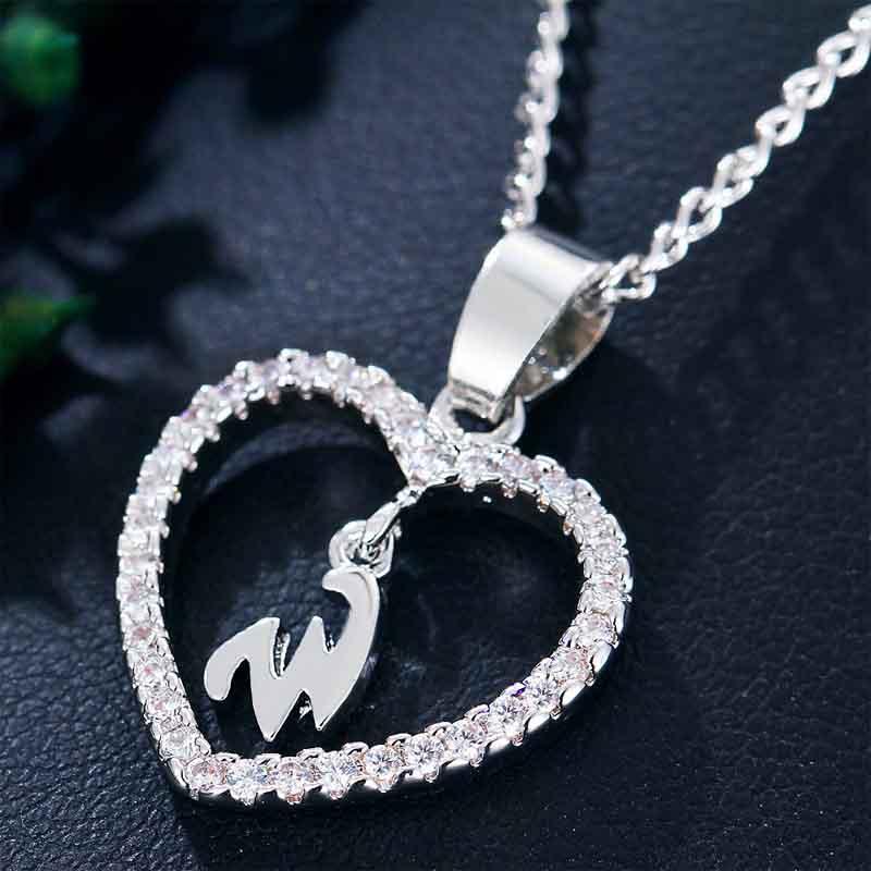 Heart Letters 26 Love Crystal Women Silver Plated Chain Jewelry Necklace