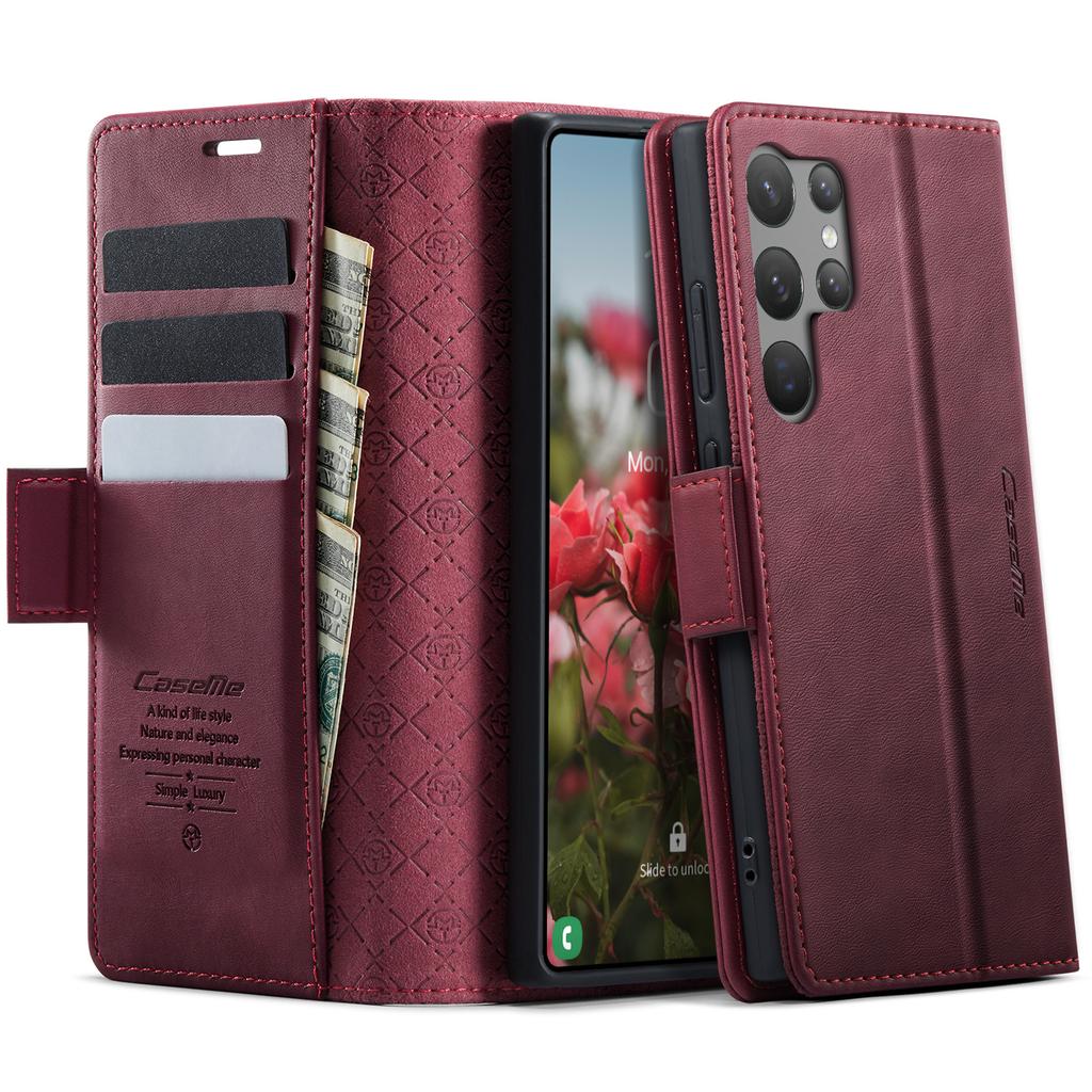 CASEME 033 Series For Samsung Galaxy S23 Ultra Case RFID Blocking Wallet Stand Calf Texture Leather Phone Cover