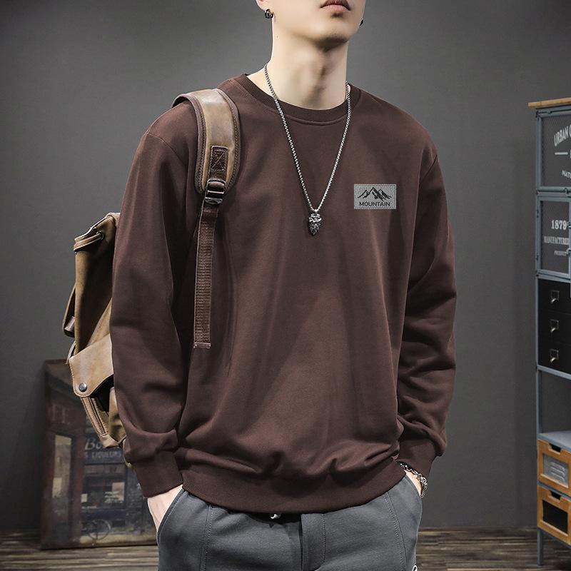 Men's Trendy Hong Kong Style Loose Fit Round Neck Sweatshirt, Autumn/Winter, Plus Velvet, 420g