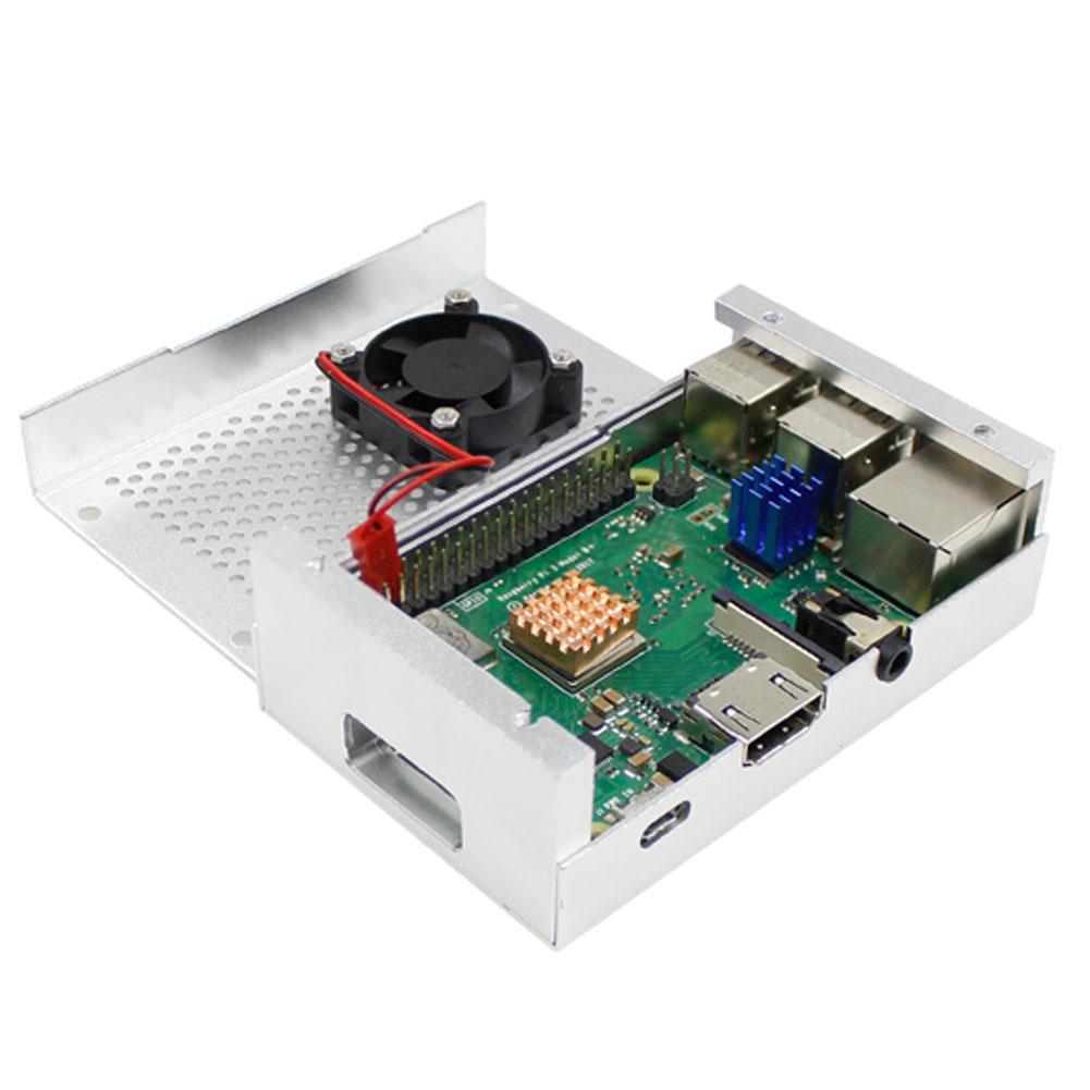 Metallkabinett Kjøleribbe Støvtett Chassis Hovedkortdeler for Raspberry Pi 3 Modell b