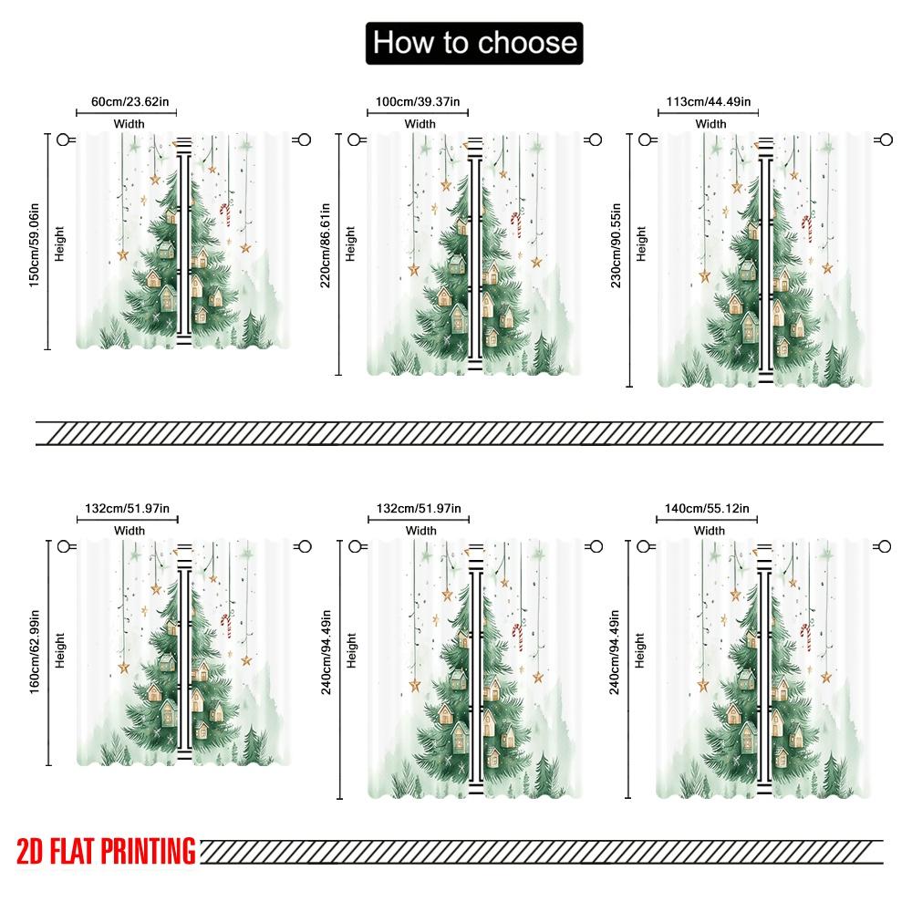 2 Stück, 2D-Flachdruck Vorhänge Weihnachtsbaum Dorf Sterne (2) Vielseitiger Stoff (ohne Stange) Festlich Ldeal für Wohnzimmer,