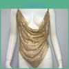 Metal Wire Fabric Metal Sparkle Spaghetti Strap Crop Top For Nightclub Women