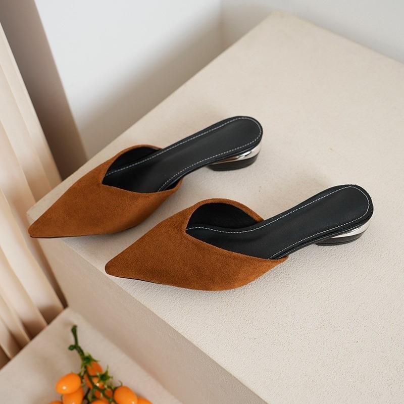 Plus Size Fashion Baotou Slippers Autumn New Pointed Toe Shallow Mouth Soft Sole Non-slip Kitten Heels