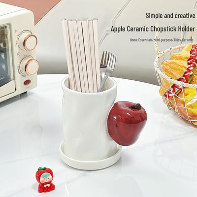 Apple Ceramic Chopstick Holder & Draining Cage - Home Decor Set