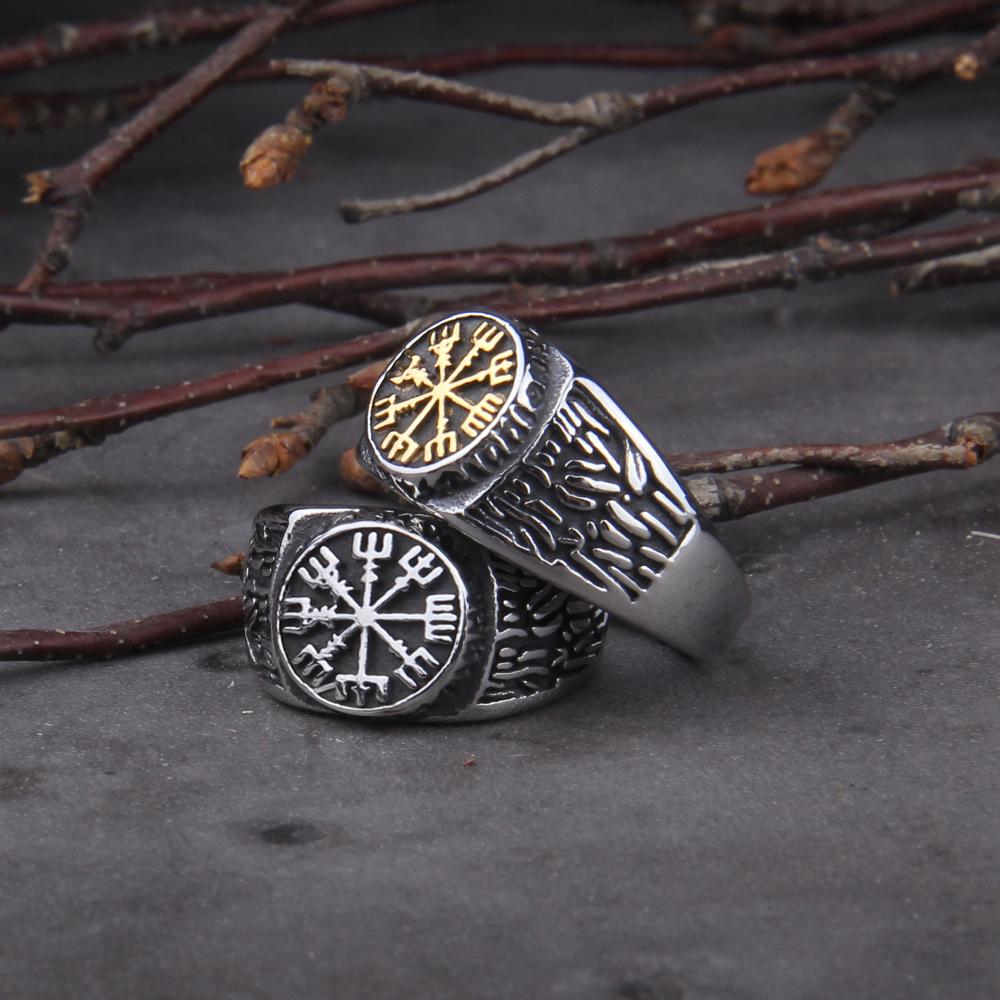 Stainless Steel Viking Compass Ring Trendy Hip Hop Rock Punk Nordic Mythological Story Luxury Rings for Men Women