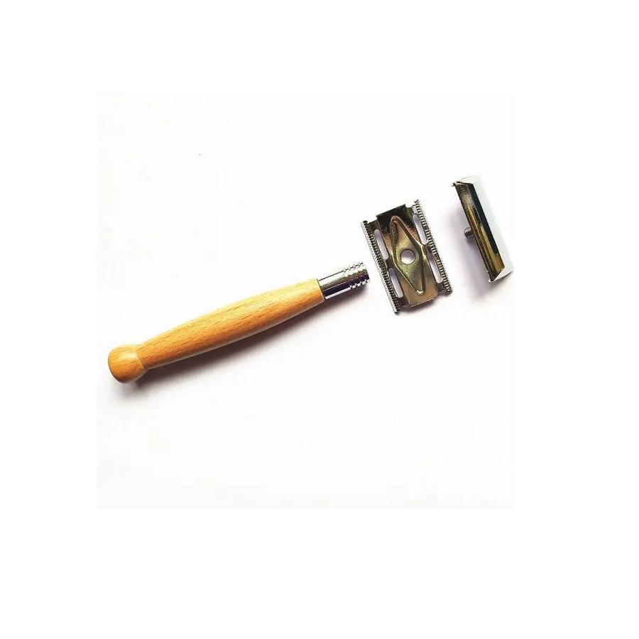 Premium Wooden Handle Safety Razor for Men's Wet Shaving - Includes 5PCS Razor Blades for Optimal Beard and Hair Care