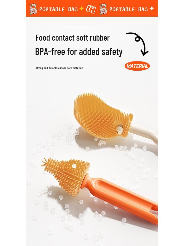 Portable Baby Bottle & Nipple Cleaning Brush Set with Drain Rack and Storage Box