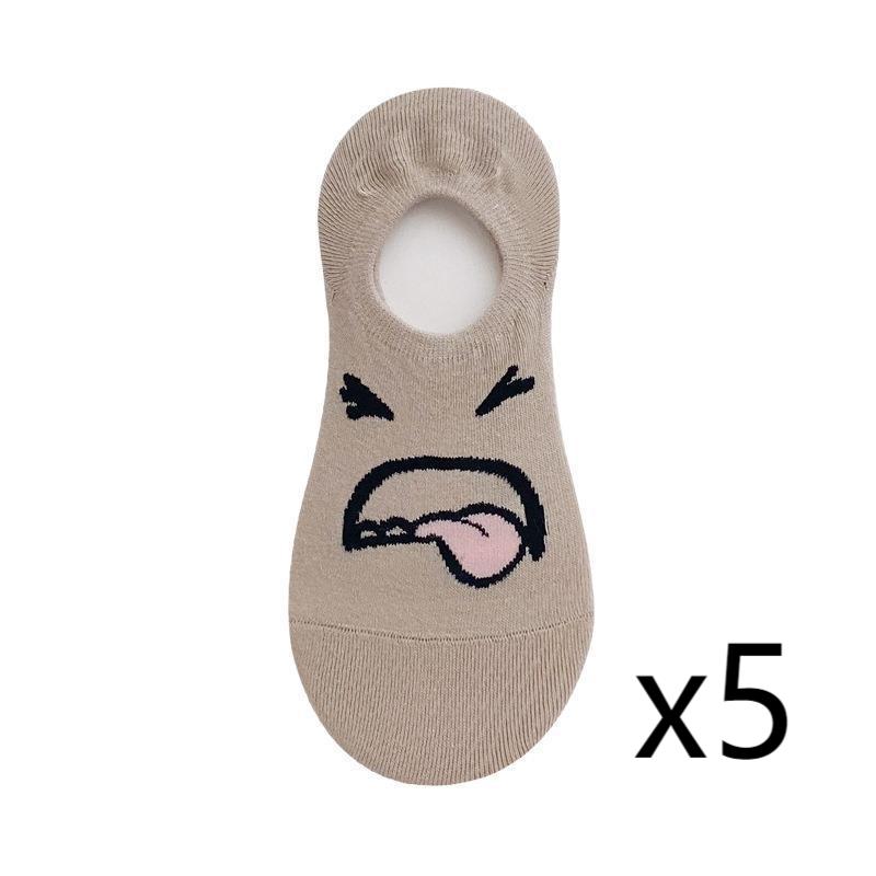 5 Paires Chaussettes Bateau Cartoon Drôles Chaussettes pour Femmes Été Fines Invisibles Bouche Peu Profonde Japonaises Mignonnes Courtes