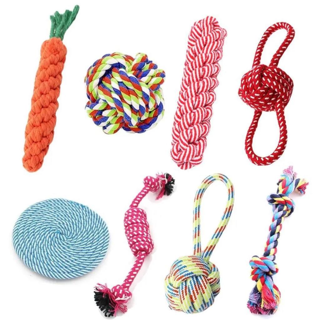 1pc Dog Toy Carrot Knot Rope Ball Cotton Rope Dumbbell Puppy Cleaning Teeth Chew Toy Durable Braided Bite Resistant Pet Supplies 5