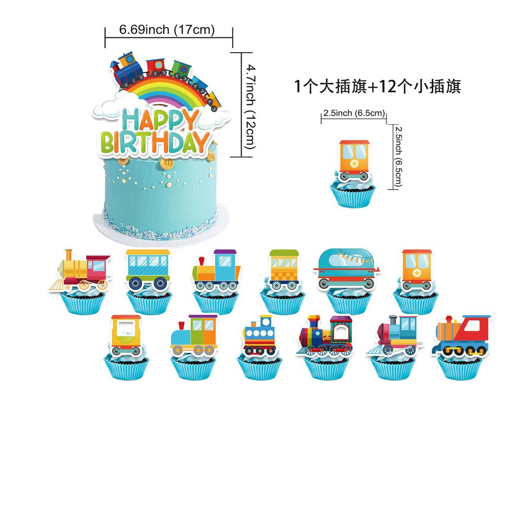 Cartoon Train Theme Birthday Party Decoration Number Balloons Cake Topper Transportation Vehicles Backdrop Banner Party Supplies