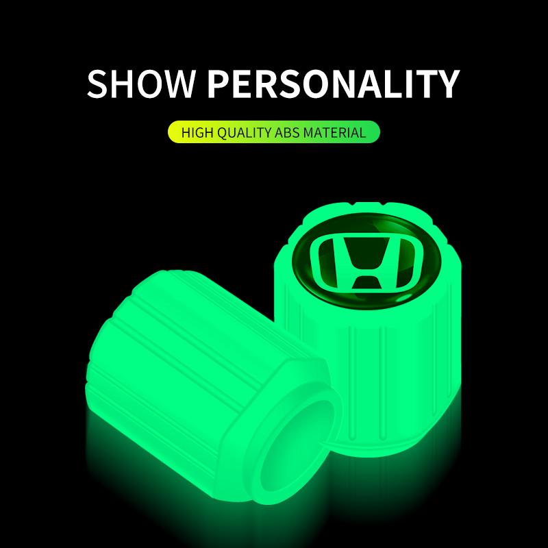 New 4PCS Luminous Car Tire Valve Cap Fluorescent Night Glowing Decor For Honda Civic