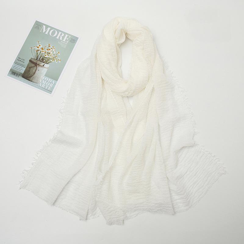 Hot-selling New Simple Solid Color Wrinkled Cotton and Linen Scarf, Soft and Skin-friendly In Winter, Warm Scarf Women