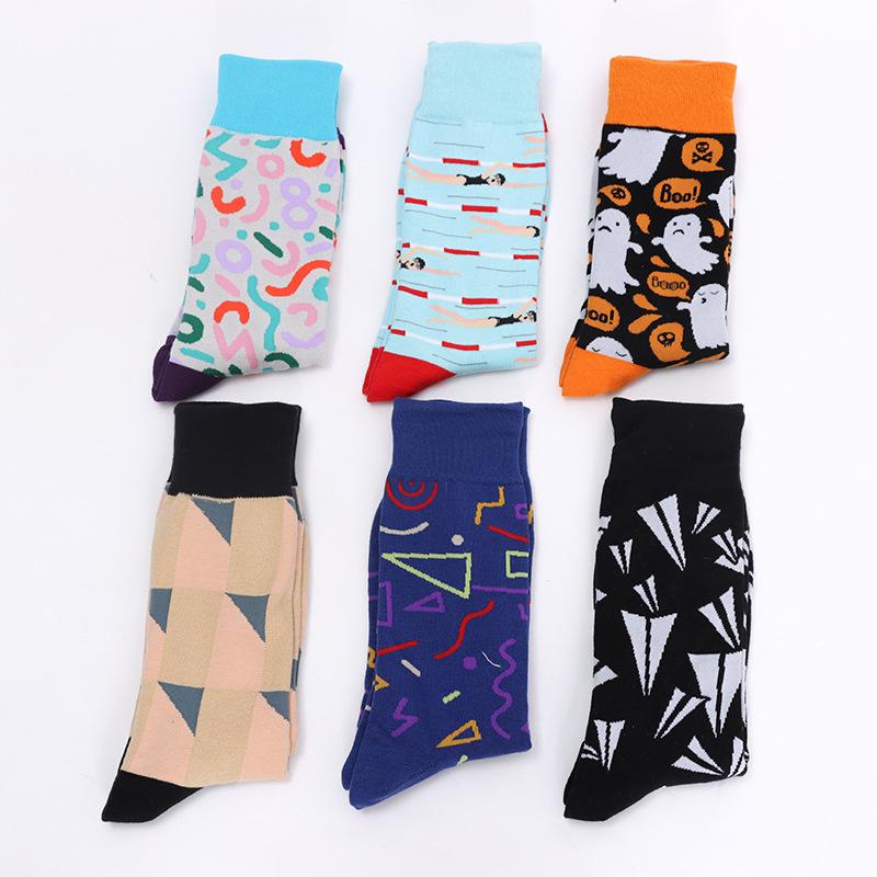Men's Large Size New Colorful Geometric Pattern Sport Tube Socks