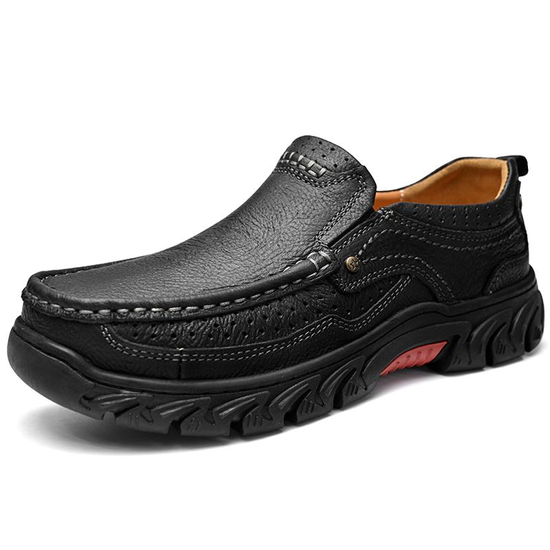 Genuine Leather Mens Loafers Non Slip Walking Flats Breathable Outdoor Slip on Casual Shoes New Man Work Office Driving Sneakers