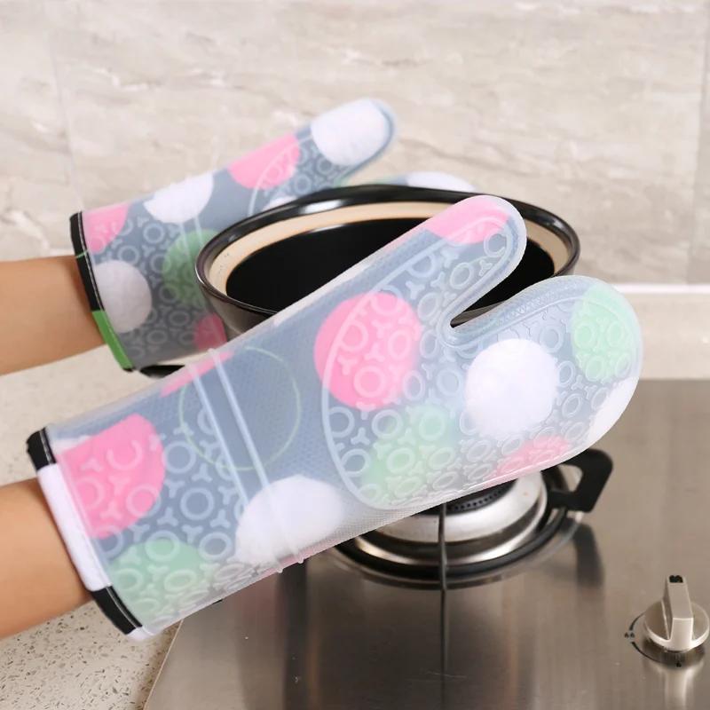 1 PZ Guanti da Cucina in Silicone Resistenti al Calore Manopole da Forno Guanto da Cucina in Silicone più Spesso Guanti da Forno a Microonde con Stampa da Cucina