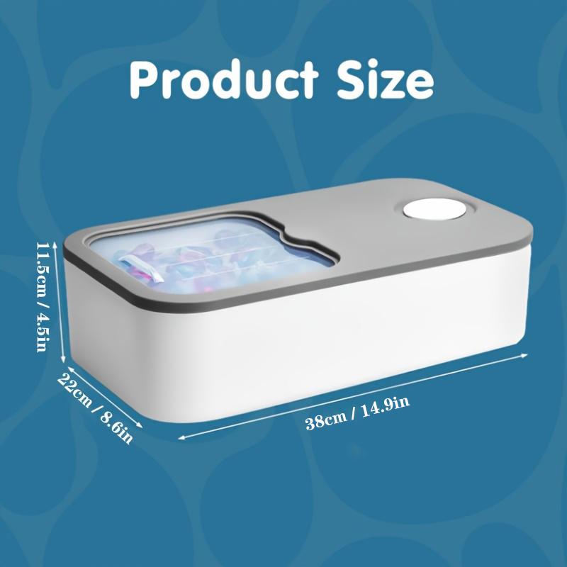 

Контейнер для капсул с выдвижной крышкой, вмещает до 150 капсул для стирки. Организация и хранение в прачечной. Стиральный порошок. светло-серый