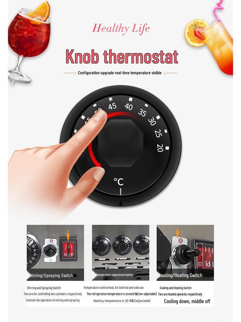 Tenggong Hot & Cold Beverage Dispenser with Dual & Triple Cylinder Options for Juices and Milk Tea, Self-service Stirring Spray