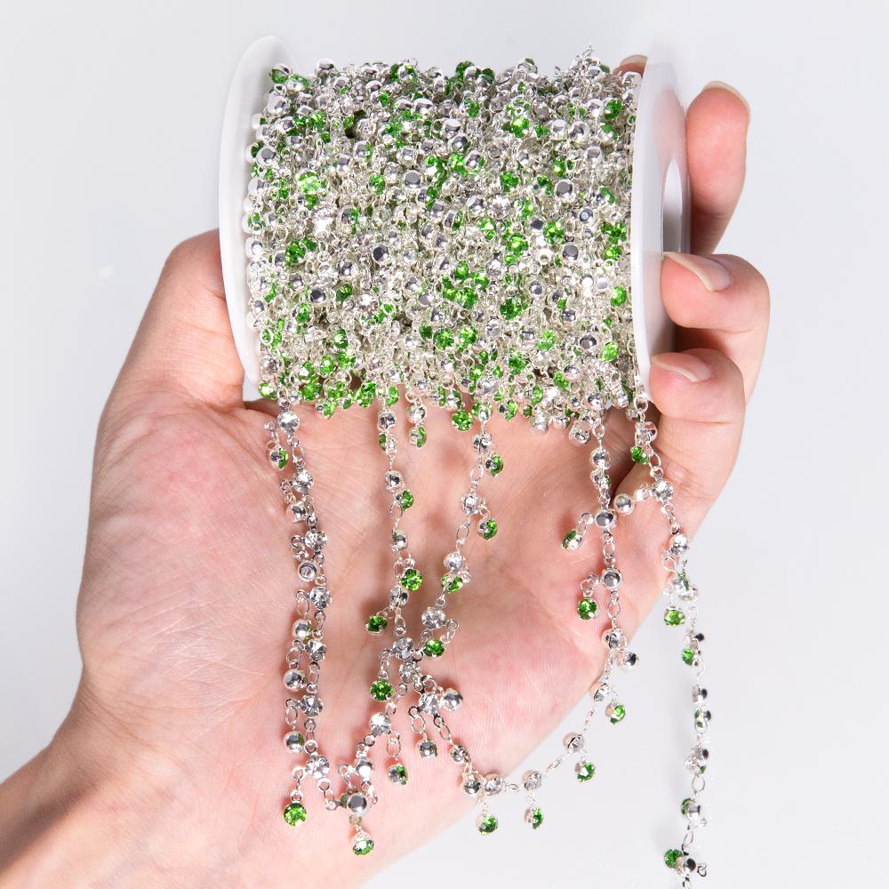 1Meter Shiny Green Crystal Charm 4mm Rhinestone Beads Copper Chain DIY Necklace Bracelet Beaded Chain Jewelry Making Accessories
