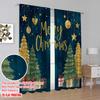 2pcs,2D Plane Printing Pattern Curtains Christmas Pine Trees Polyester Easy Install (without Rod) Versatile All Perfect for