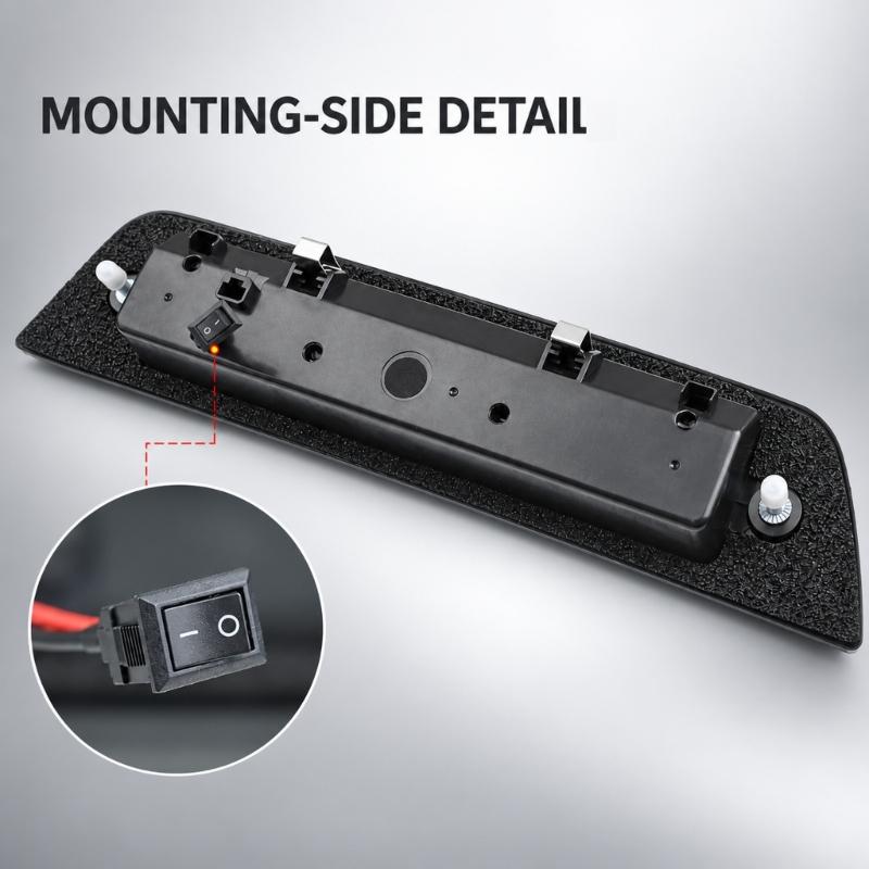 12V Rear Brake Signal Light, 5W LED Design with Matching Mounting Clips, Black PC Housing, Smoked Lens, and High Mounted Placement