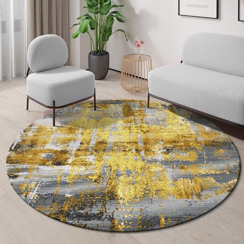 Alfombra de Lujo Color Dorado Alfombras Redondas para Sofás de Sala de Estar Alfombras de Área Grande Decoración de Dormitorio Alfombra para Silla de Noche Antideslizante Alfombras de Piso 120cm 47.24 in