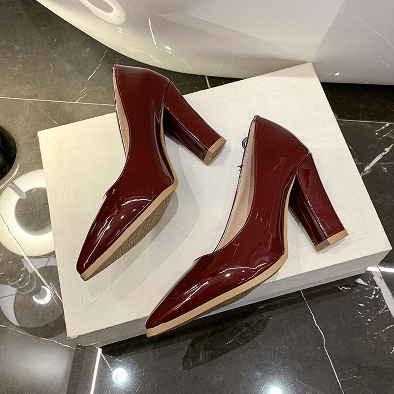 

Women Pointed Toe High Thick Shoes Shallow Mouth Single Shoes Office Career Nightclub Evening Party Banquet Dance Catwalk Pumps 43 бордовий