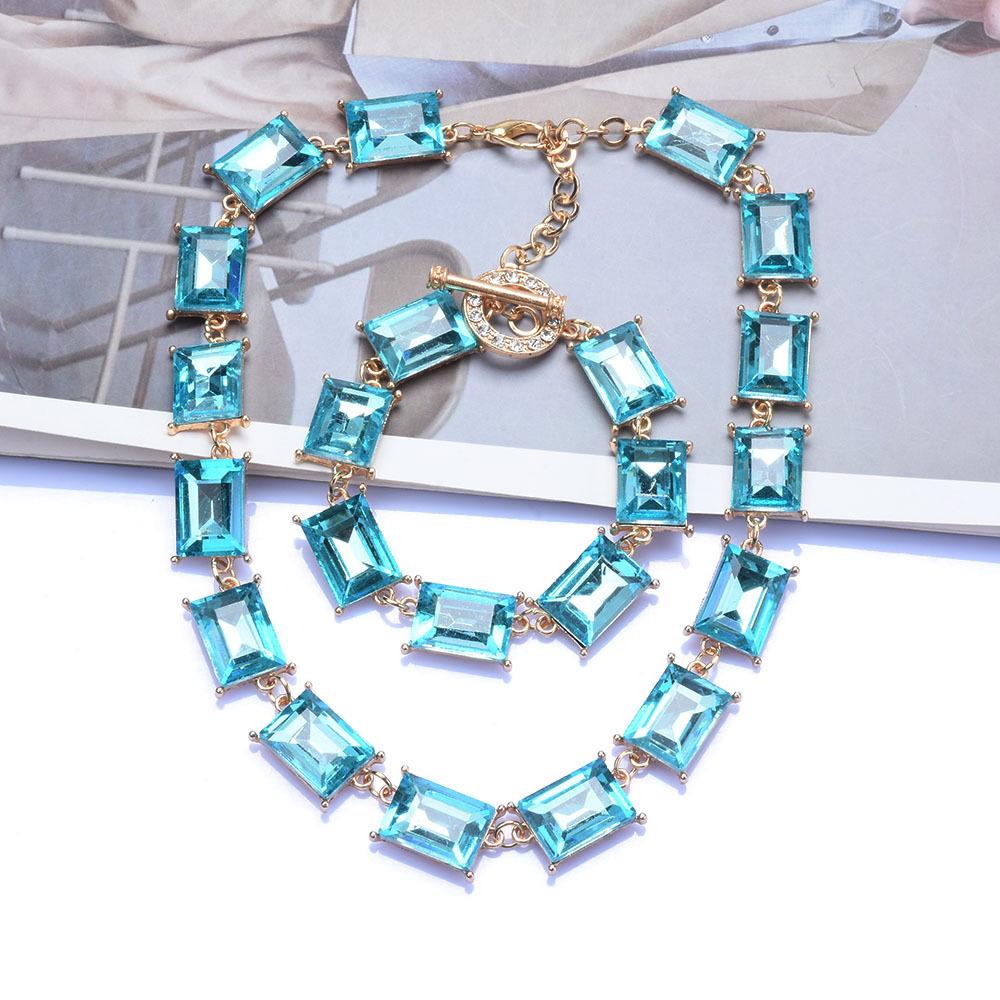 Geometric Square Square Colored Crystal Necklace Light Luxury Fashion Necklace