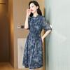 2026 Summer Fashion: Printed Slimming Imitation Silk Dress for Middle-Aged & Elderly Women