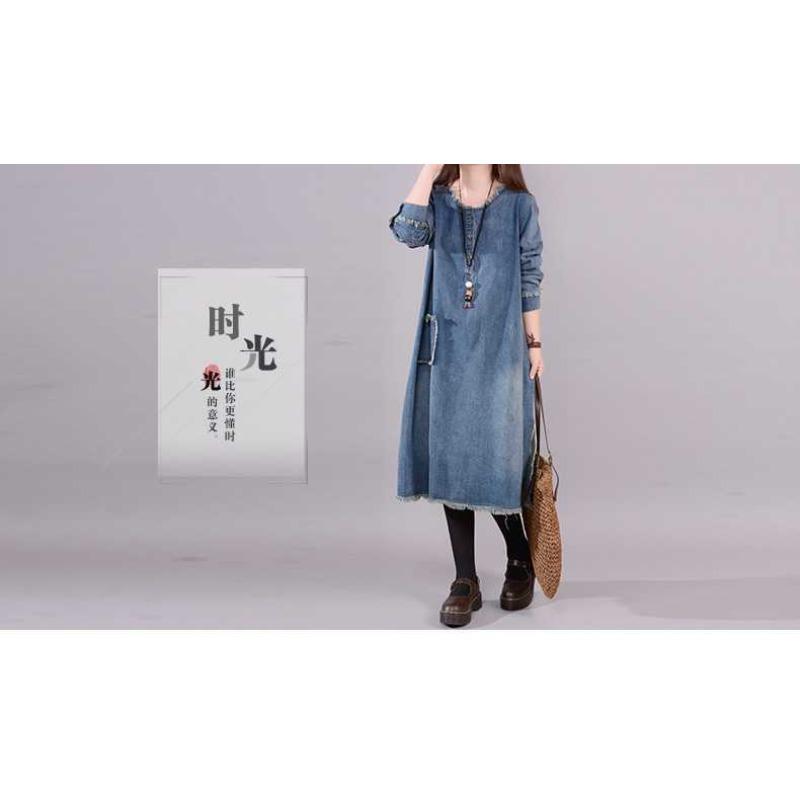 Autumn Round-neck Long-sleeved Denim Dress