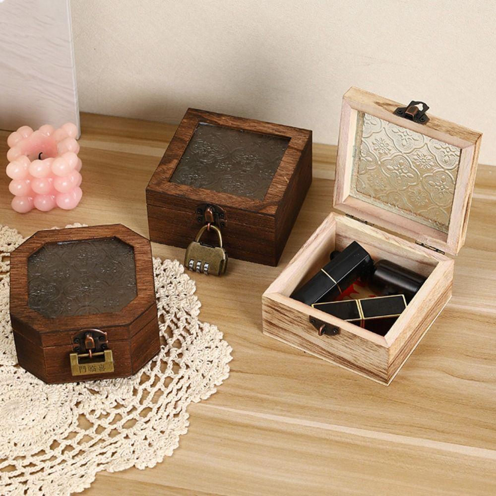 With Lock Wooden Jewelry Storage Box Portable Treasure Decorative Box  Home Decoration