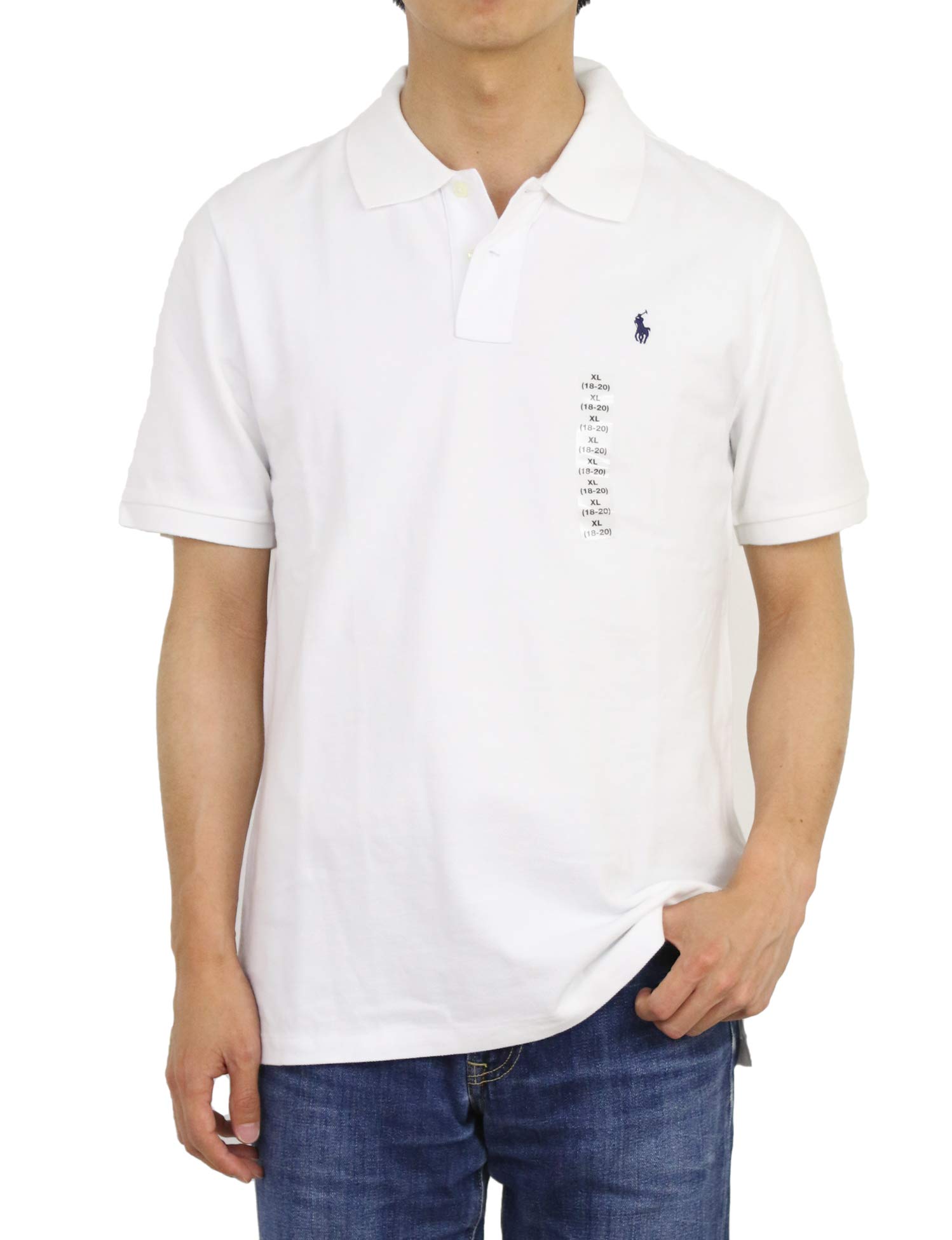 

Ralph size short sleeve pique polo solid size WHITE (Polo Lauren) Boys shirt, color, one-point embroidery, 0105684, L, [Used] белый