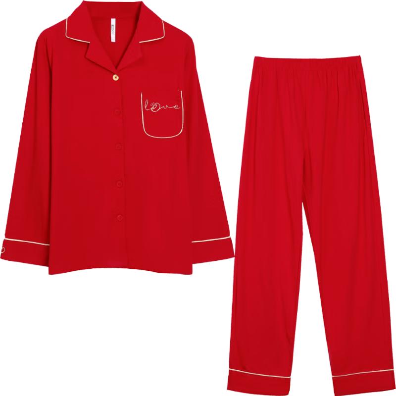 Hodo Pure Cotton Loose Fit Pajamas [Qiji ] Wedding Couple Long Sleeve Cardigan Homewear Set