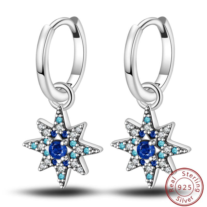 Damen Romantische 925 Silber Schneeflocke Stern Funkelnde Zirkonia Weihnachten Winter Ohrringe Passend für Hochzeitsfeier Exquisiter Schmuck