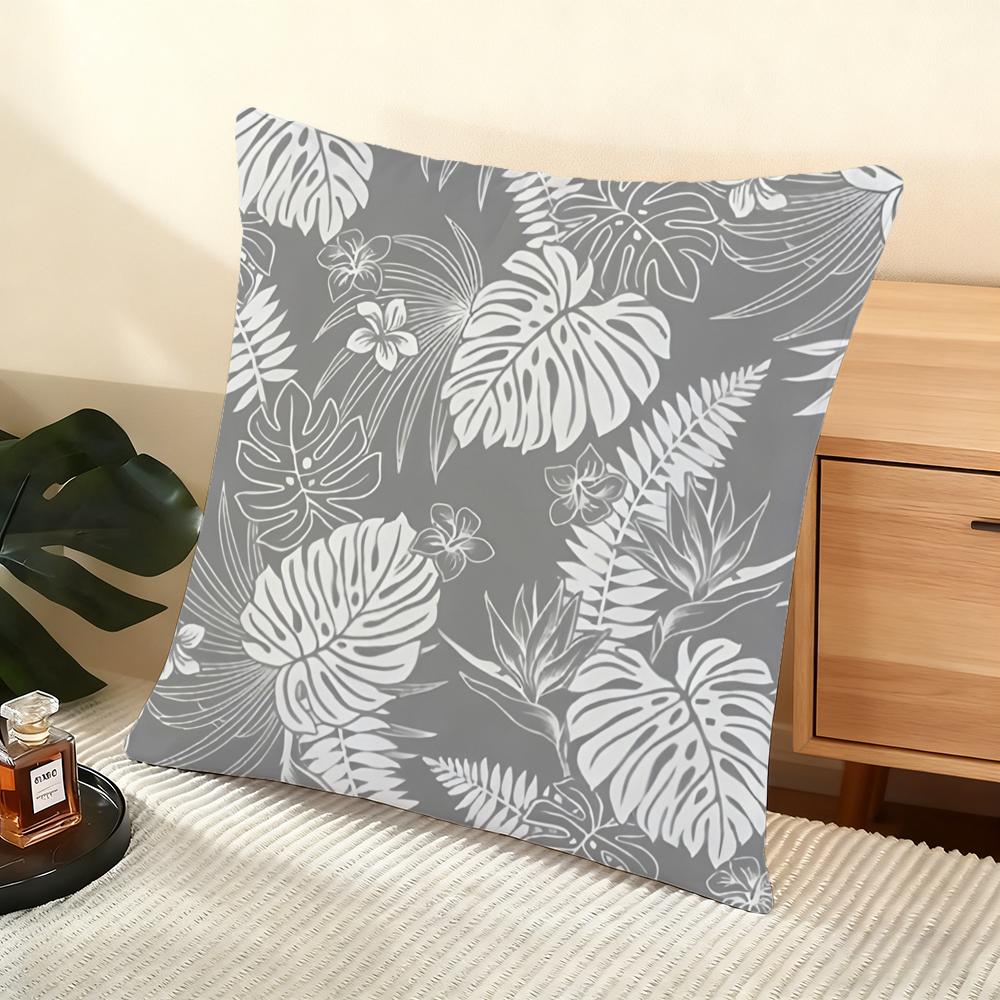Monstera Pattern Cushion Cover Soft Short Plush Pillow Cover Smooth Cozy Texture Aesthetic Cushion Case Home Decor