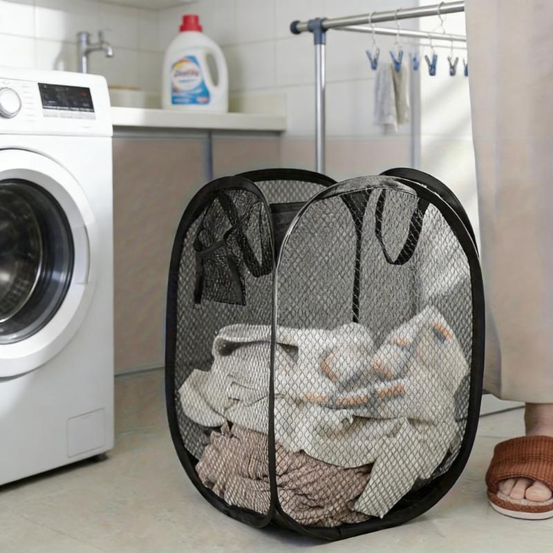 2pcs Mesh Pop-up Folding Laundry Basket Laundry Basket Foldable Dirty Clothes Storage Basket Large Capacity Storage Baskets