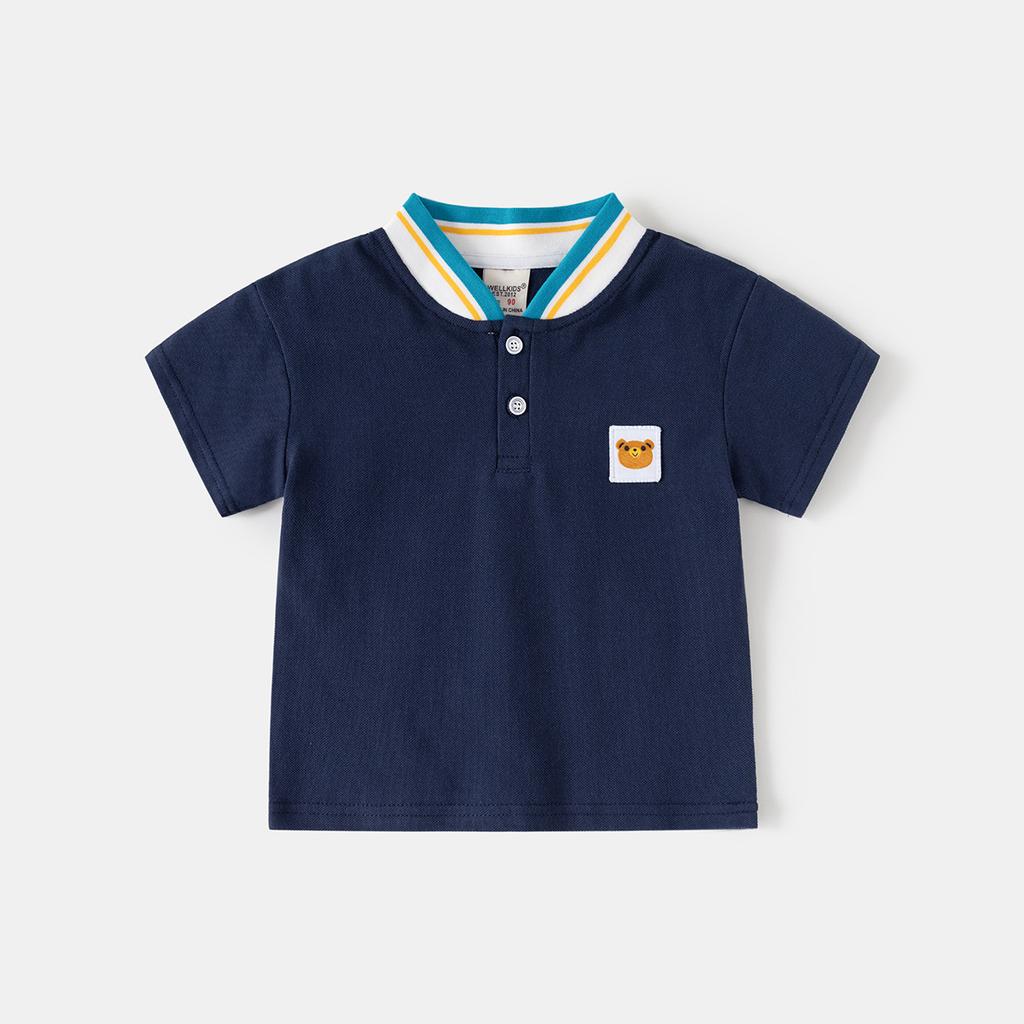 Boys Summer Short Sleeve POLO Shirt Belly Cover Stand-Up Collar Top Children's Baby Cotton Cartoon Thin T-Shirt