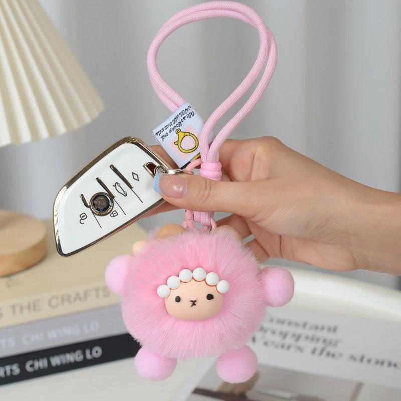 Plush Sheep Fluffy Bag Charm Cute Keychain for Car Keys and Decoration