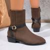 Spring Autumn Boots RoundToe New Booties Round Toe Spliced Side Zipper Soft Sole Anti slip Wear resistant Block Heel Shoes