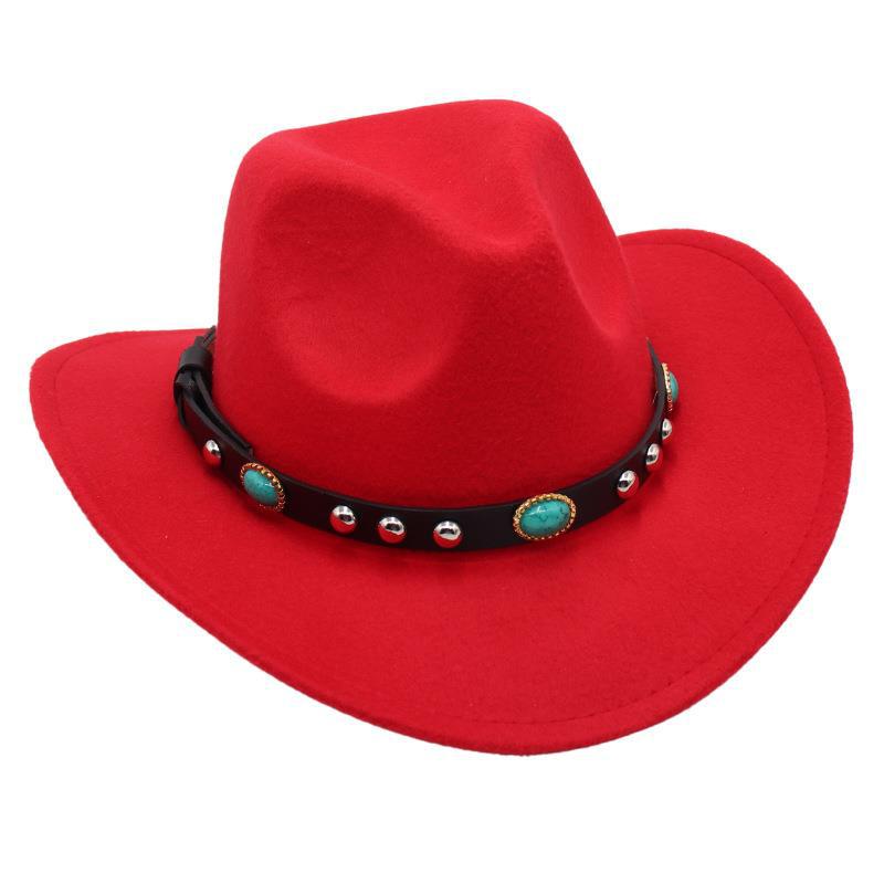Cappello Tibetano da Bambino Tsering con Gioiello Cappello a Treccia Bordo Curvo Cappello in Feltro Cappello da Sole Genitore-Figlio Turchese Cappello da Cowboy Occidentale